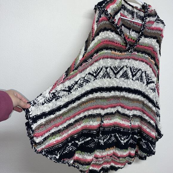 Free People Hippie Boho Festival Bubble Tea Hooded Poncho M/L - Picture 3 of 10
